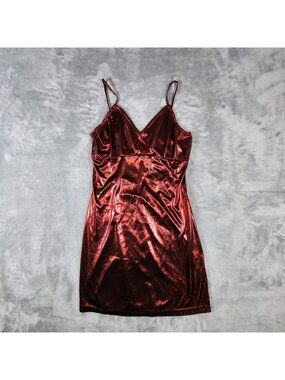 Vintage Fredricks of Hollywood Babydoll Chemise Dress Medium Red Lamé Metallic